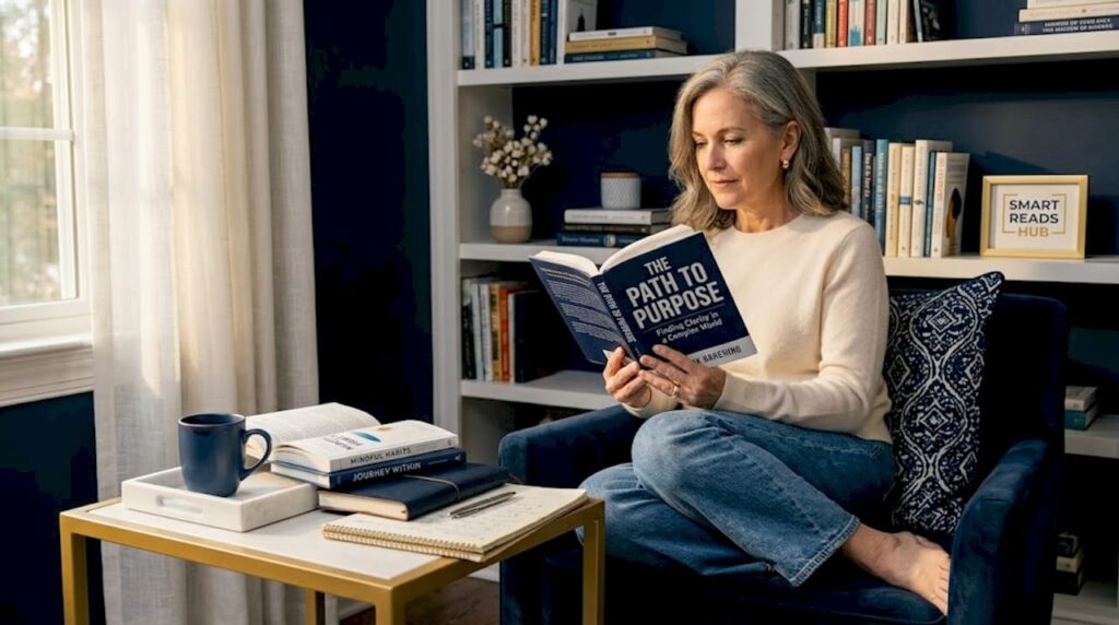Woman reading self-help after divorce