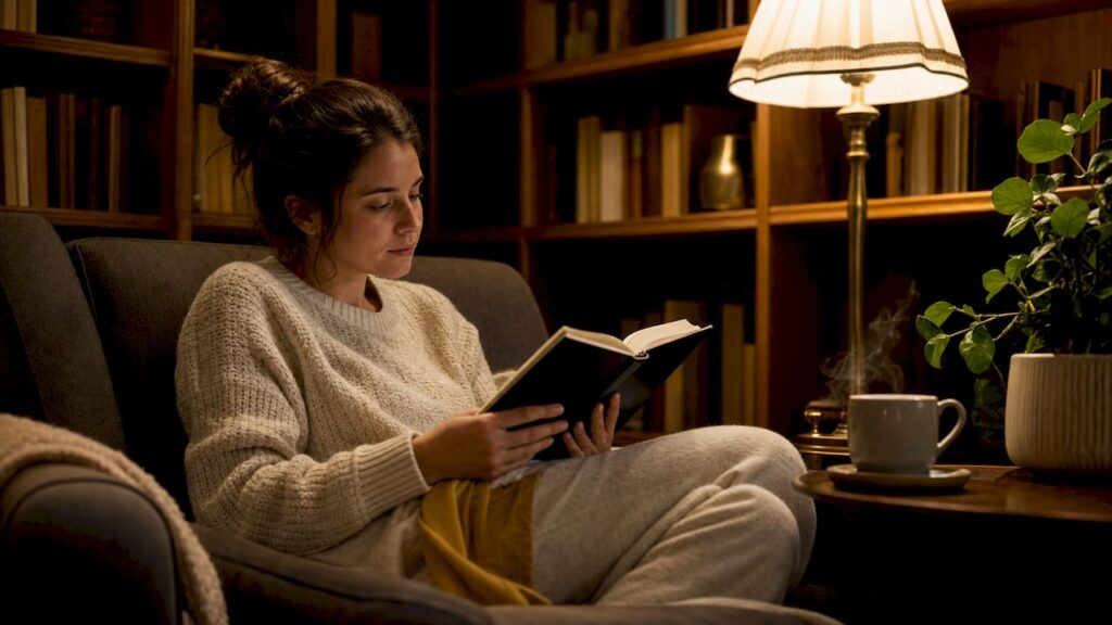 Woman reading books about new beginnings