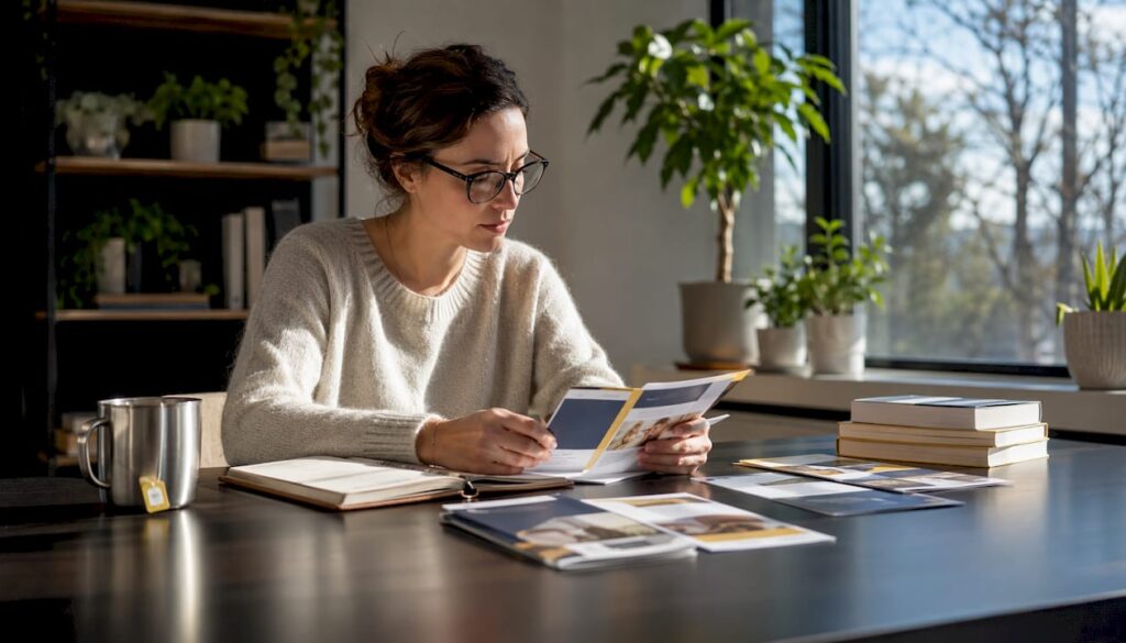 Woman reviewing narcissistic abuse recovery materials