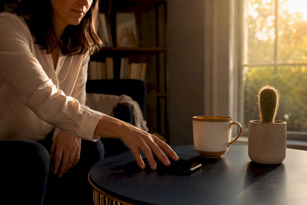 Woman turning off phone to start no contact