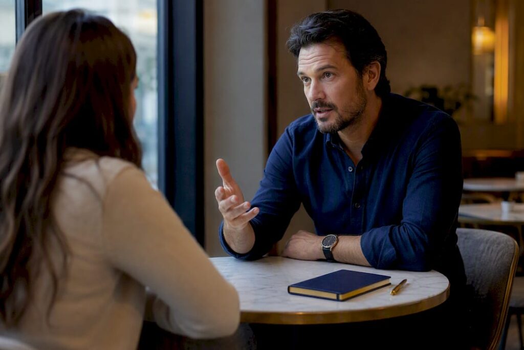 Two adults having a difficult conversation