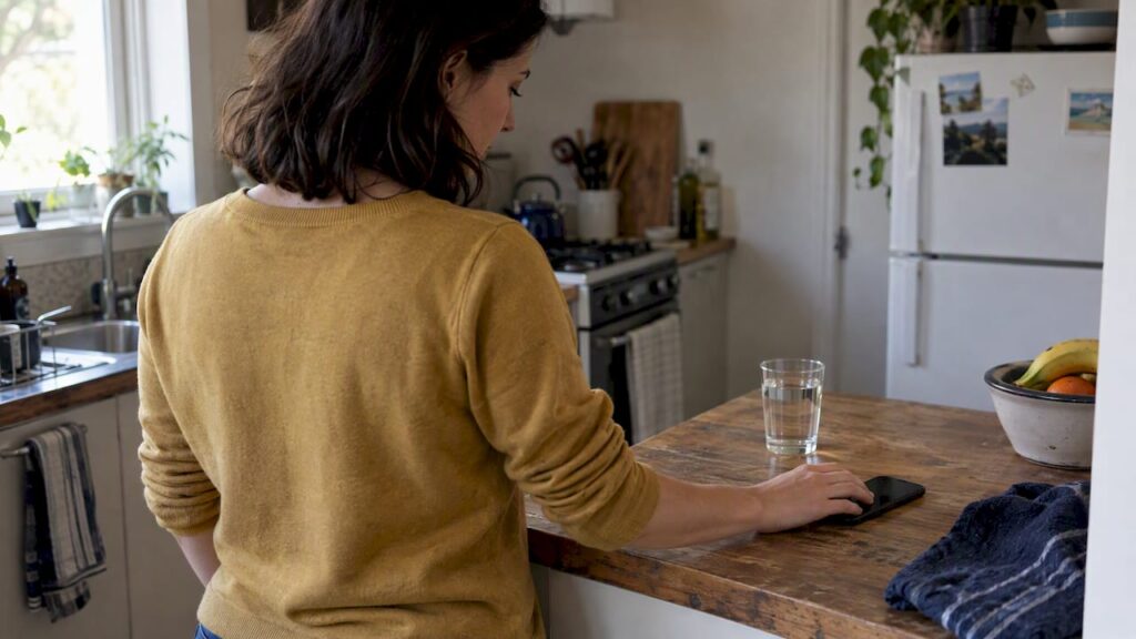 Woman setting a phone boundary after breakup