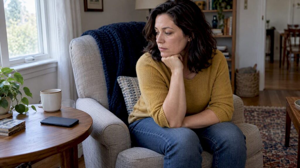 Woman turning away from phone after unwanted contact