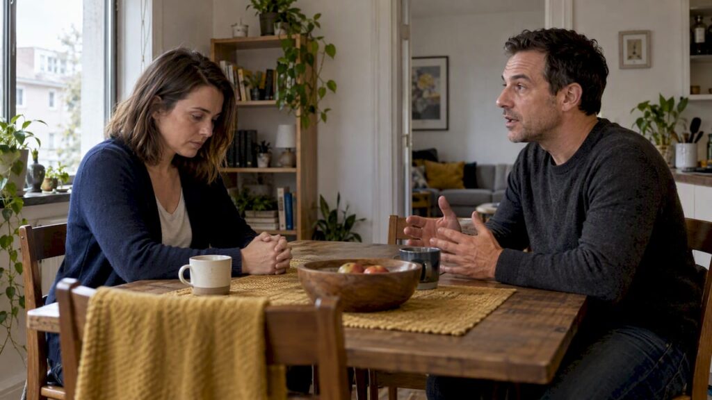 Two adults showing contrasting conflict responses