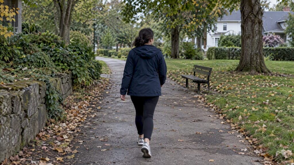 Woman taking a steady walk outdoors