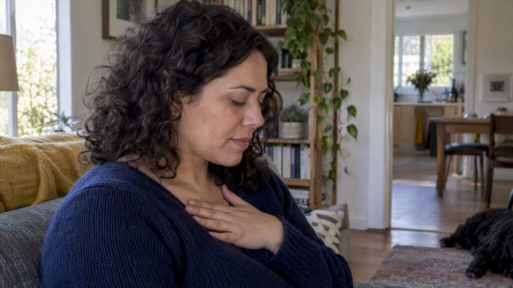 Woman taking a quiet self-compassion pause